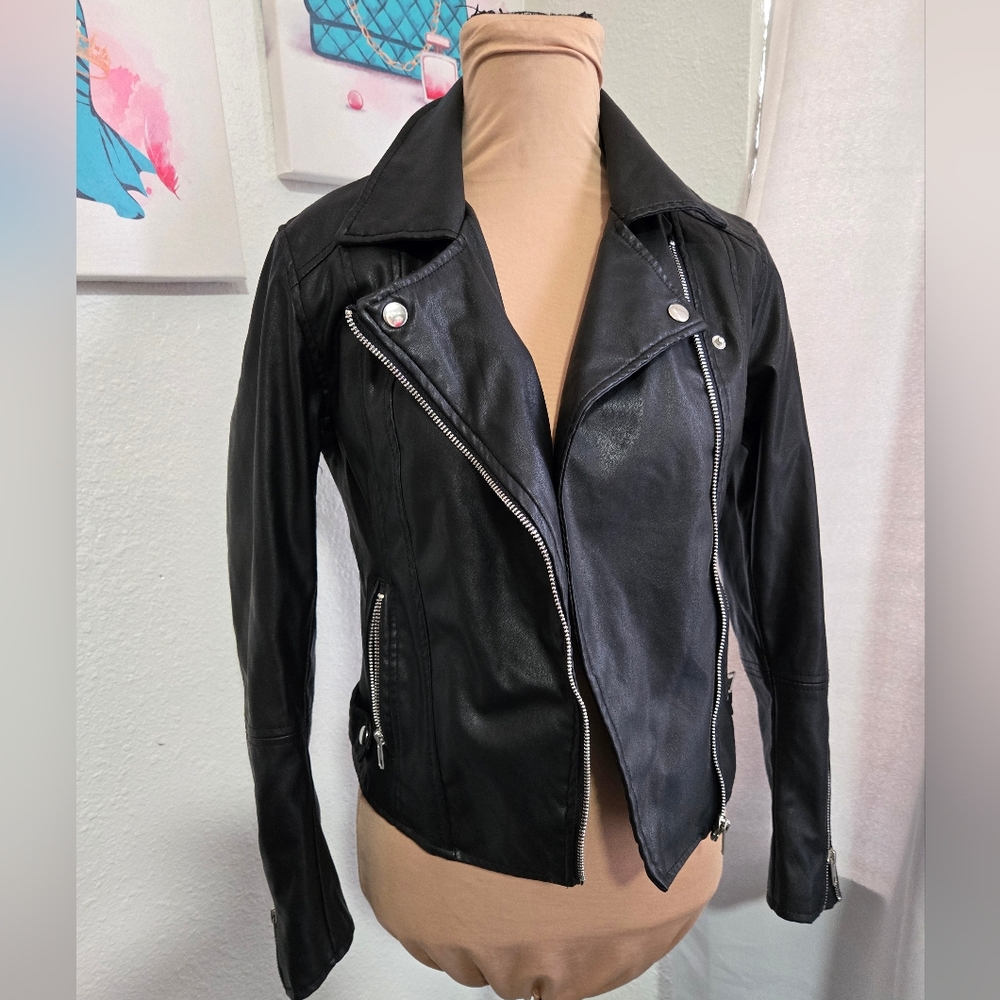 Ambiance Black Faux Leather Motorcycle Jacket